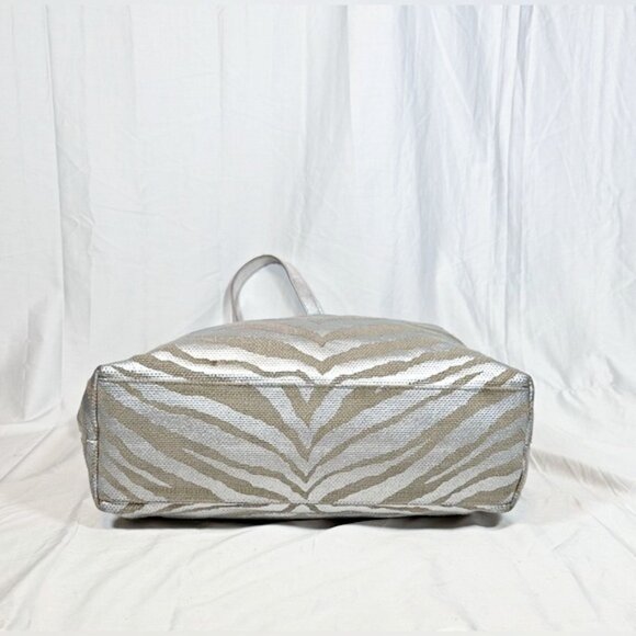 Michael Kors XL Metallic Silver Canvas Zebra Tote Bag - Picture 7 of 8
